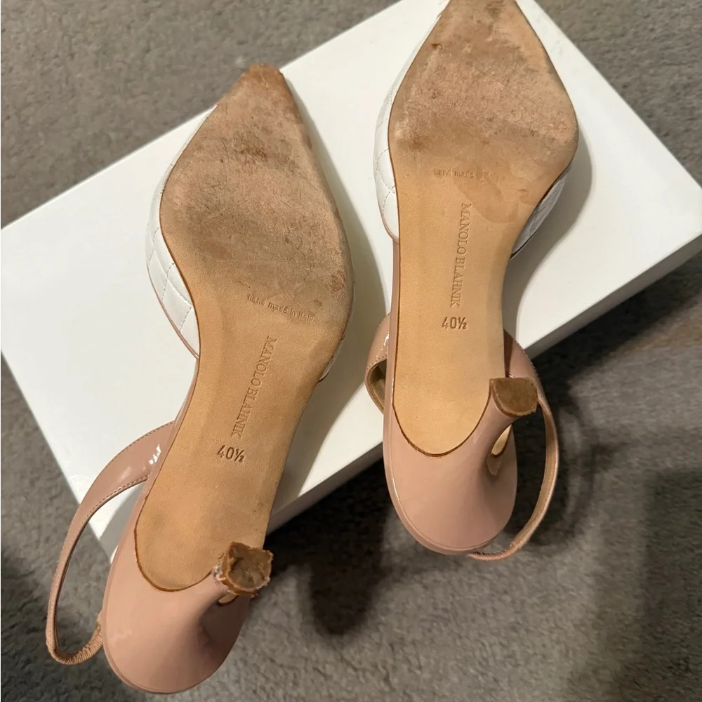 Manolo Blahnik Irie Slingback Pumps 40.5 US 10.5 Quilted Leather Cap Toe